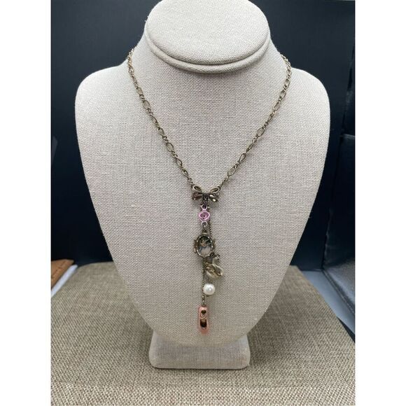 Vintage Betsey Johnson Ballet Theme Necklace Swan Frame Shoe Pearl and Bow - Picture 7 of 7